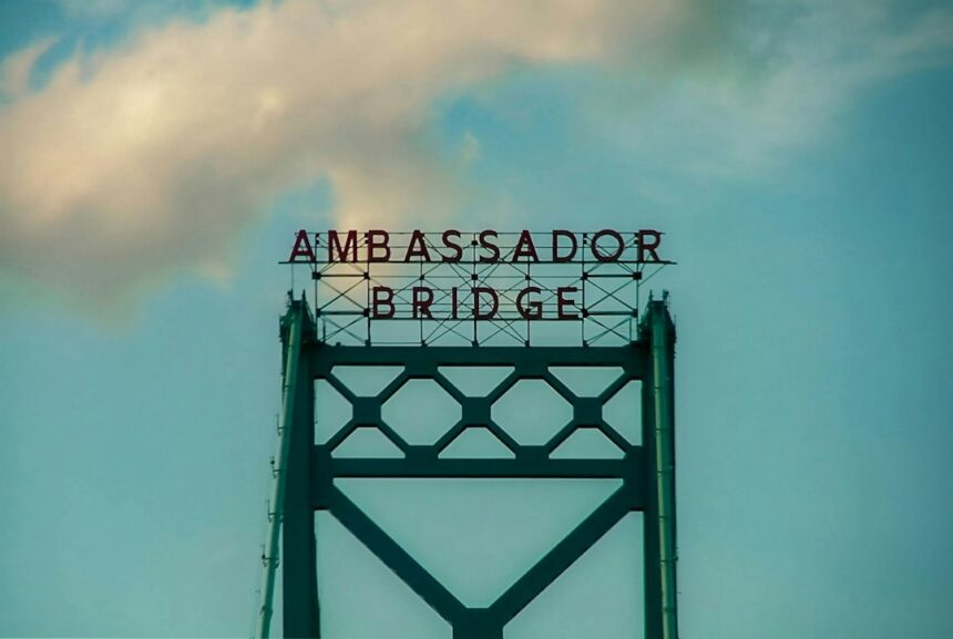 Ambassador Bridge connecting Detroit, Michigan, and Windsor, Ontario, illustrating cross-border trade affected by US–Canada tariffs