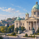 Illustration of Belgrade with the National Assembly of Serbia