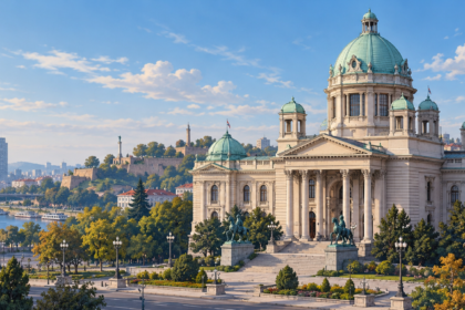 Illustration of Belgrade with the National Assembly of Serbia