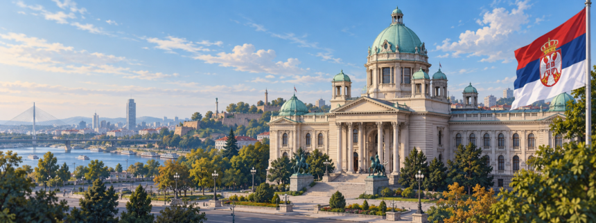 Illustration of Belgrade with the National Assembly of Serbia