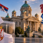 Ballot box and National Assembly in Belgrade illustrating Serbia's 2026 parliamentary election guide