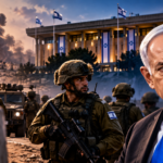 Editorial illustration representing Israeli politics and security tensions ahead of the 2026 Knesset election