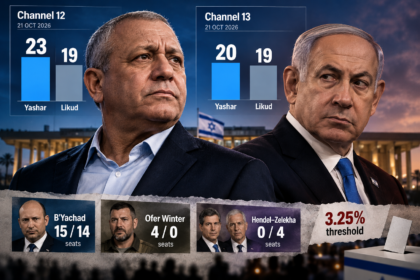 Editorial illustration for Israeli election polling comparing Eisenkot's Yashar and Netanyahu's Likud