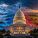Editorial montage of the U.S. Capitol between Alaska’s snowy mountains and Iowa’s farmland.