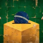 Editorial illustration of Lula and Flávio Bolsonaro ahead of Brazil's October 2026 presidential runoff